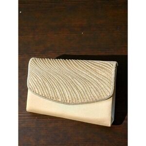 Sasha New York Beaded Clutch Evening Bag Gold Champagne Chain Strap Formal